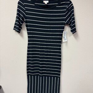 LuLaRoe Julia  Dress Black and White stripe NWT size XXS